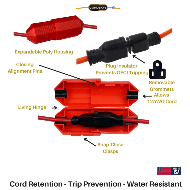 CordSafe Extension Cord Plug Cover, Weather-Resistant  String & Christmas Lights Red 3pk