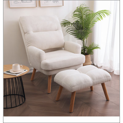 Chaise d'appoint avec repose-pieds, fauteuil en tissu avec pieds en bois et dossier réglable
