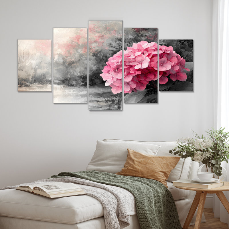Hortensia en lumière rétro II - décoration murale hydrangée - art mural traditionnel, H 32 po x l 60 po, 5
