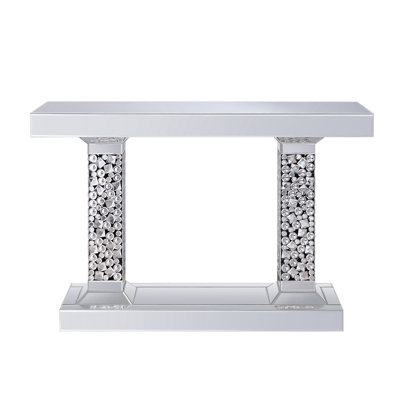 Silver Mirrored & Faux Gems Console Table, 47X14x31, Elegant For Home Decor, Surface With Crystal Base, Materials Used 47"X14"X31", Luxury Living Room Entryway, Top Accents, Build
