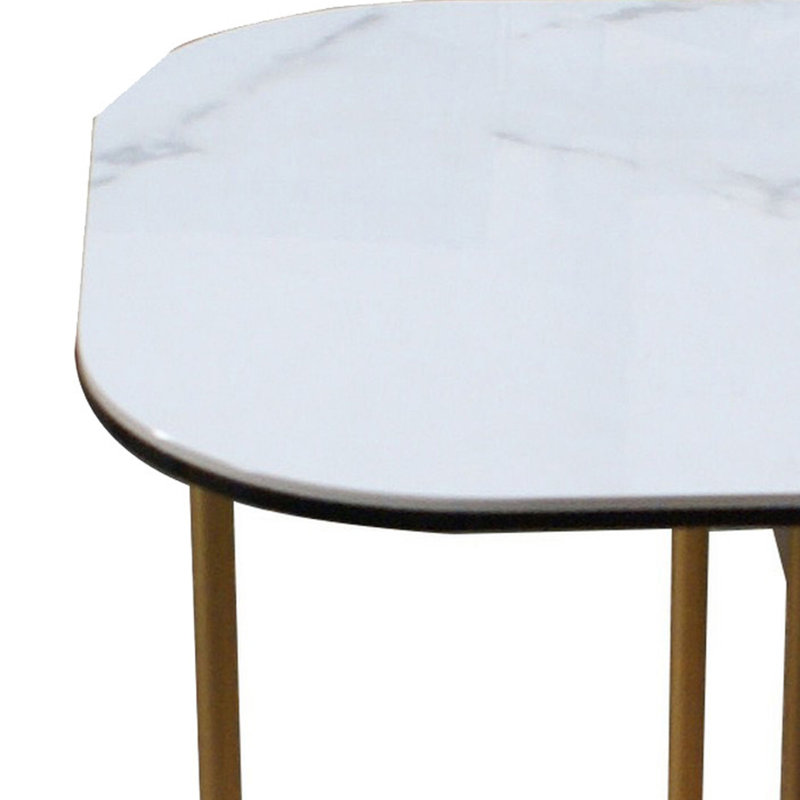 Ceramic End Table with Metal Frame, Gold