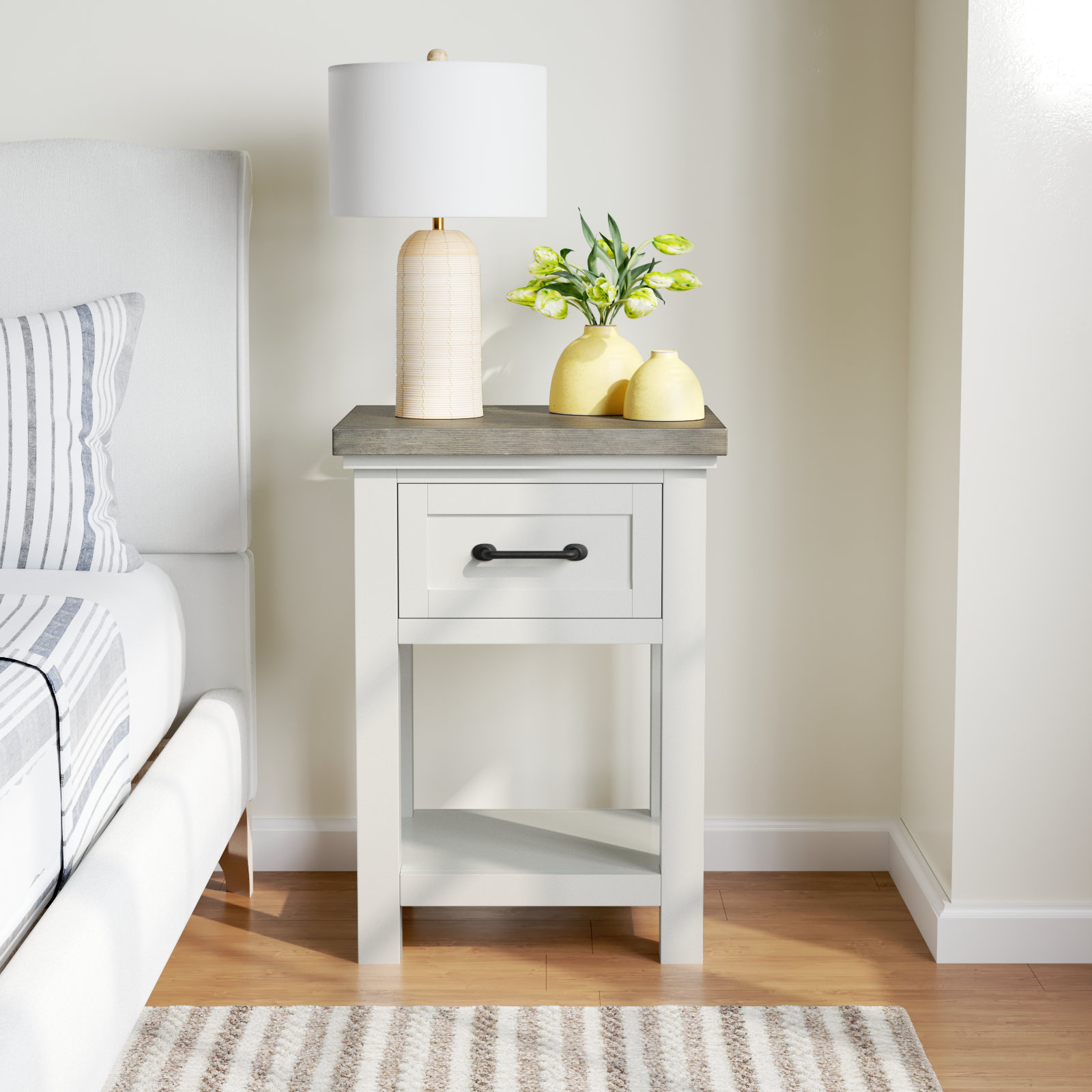 Kenya 1 - Drawer Nightstand, Cloud/Fog