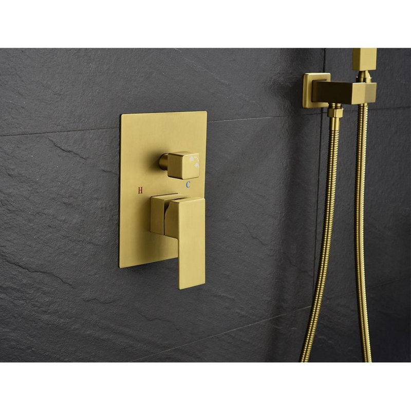 10" Wall - Mounted Rain Shower Head System - Square Design, Air - In Technology, Pressure - Balanced Valve, Brushed Gold