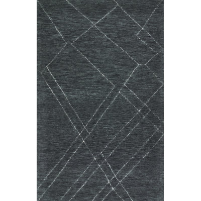 Tapis en laine touffeté à la main à motif abstrait bleu marine / blanc Wendell