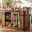 Îlot de cuisine rustique de 55 po avec tablettes de rangement, table de bar industrielle avec détails en métal noir et espace pour les jambes, table de pub peu encombrante pour les petites cuisines