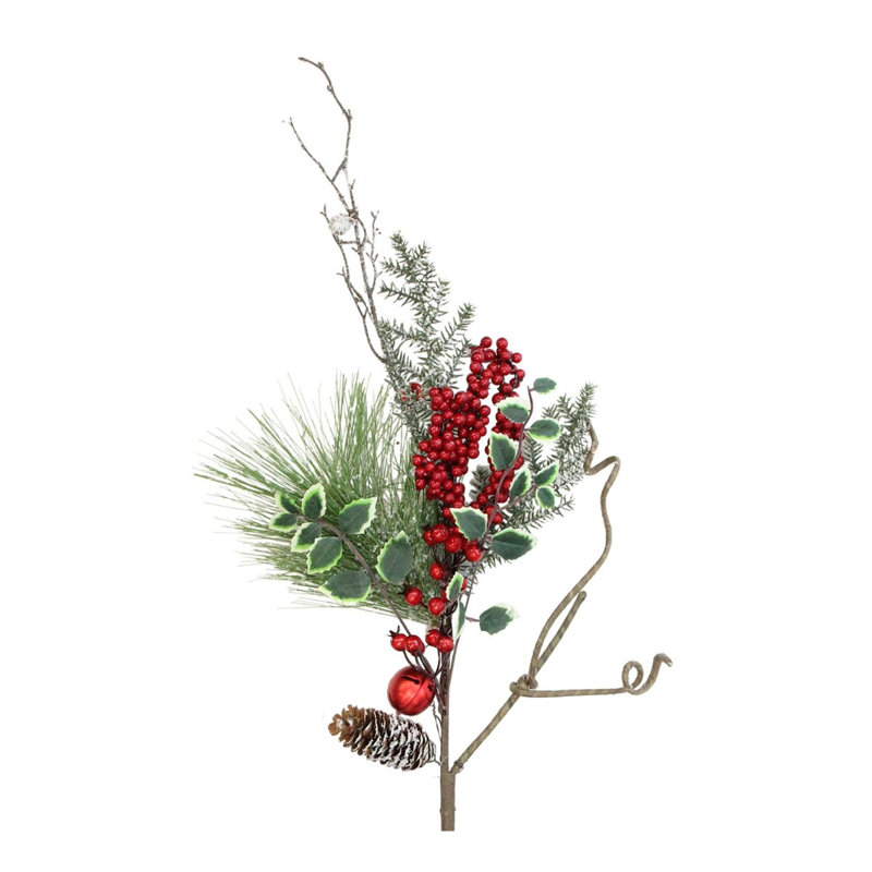 Vaporisateur de Noël artificiel 32 "avec baies vertes et rouges et pommes de pin givrées 32"