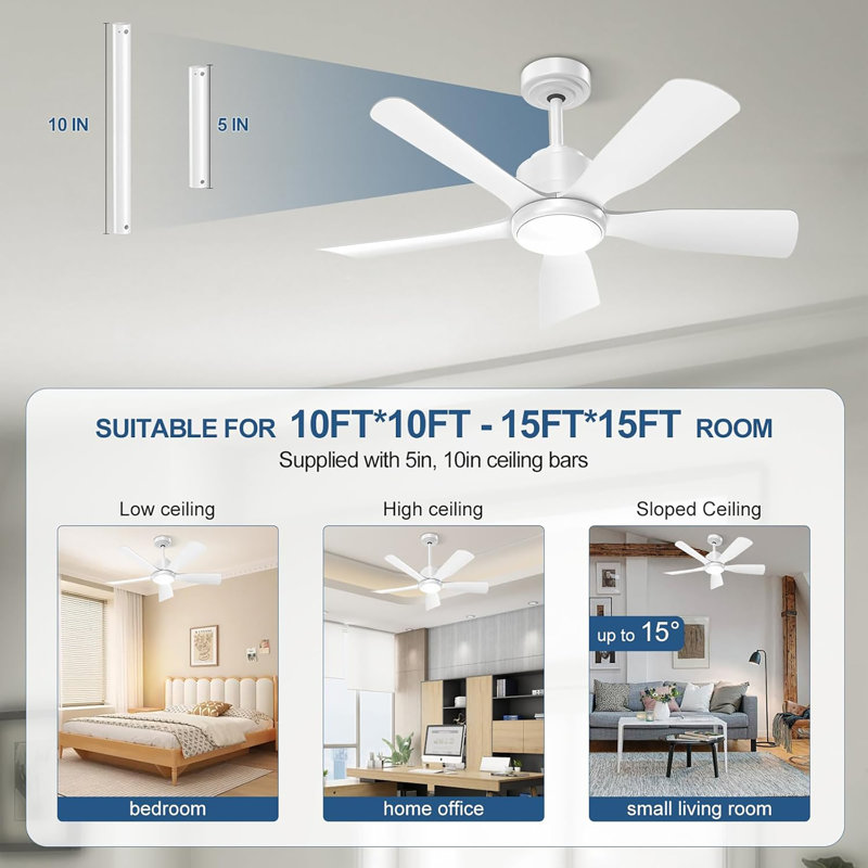 Ventilateur de plafond de 42 pouces avec lumière et télécommande, ventilateur de plafond à profil bas, DEL silencieuse à intensité variable, moteur à courant continu réversible, contrôle de l'application, minuterie, pour une utilisation à l'int?