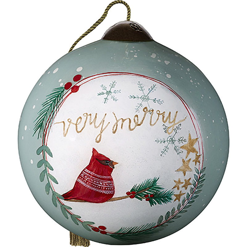 Ornement en forme de boule de cardinal very merry