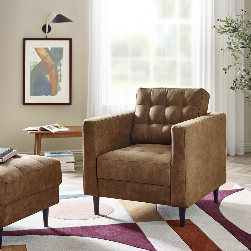 Jodi Faux Leather Armchair - Upholstered Modern Retro Stylish & Contemporary, Tan
