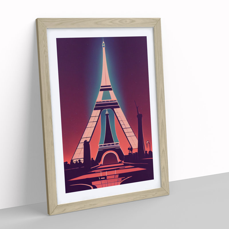 Eiffel Tower Art Deco No.3 - Wall Art, 34cm H x 25cm W x 2cm D, Oak Framed