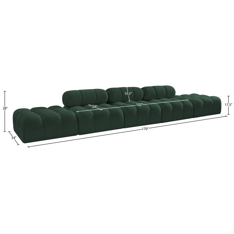 Ames Upholstered Sofa, Green Boucle Fabric, 3 Armless, 2 Ottoman