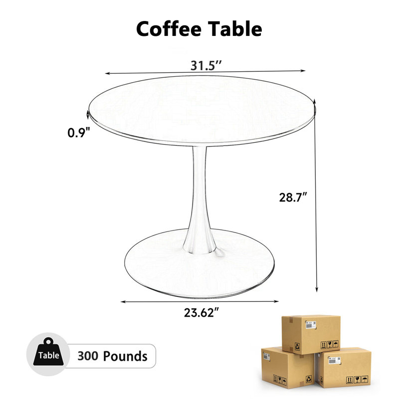 Table de salle à manger Marble, Noir, 31.5