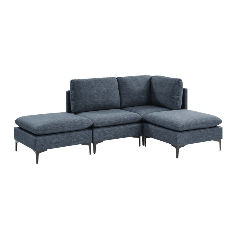 Canapé modulaire rembourré avec pieds en métal, Bleu très foncé