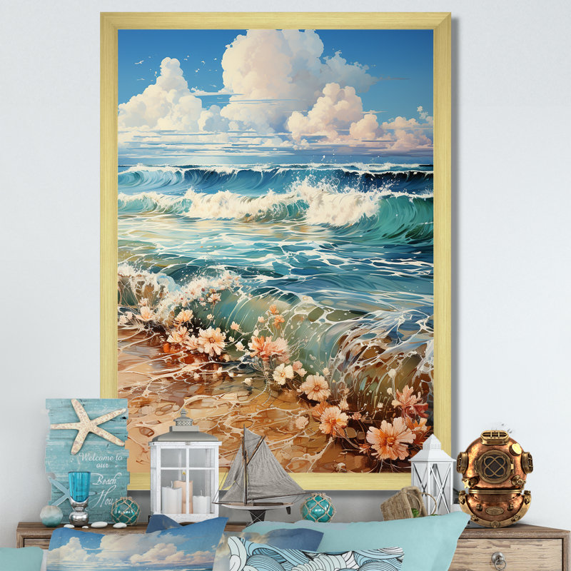 «Flower Coastal Nostalgia I», reproduction sur toile, H 20 po x l 12 po x P 1 po, Encadrement doré