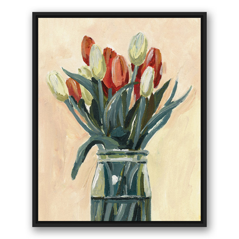 Vase de tulipes - Peinture, H 31,75 po x l 25,75 po x P 1,75 po, Toile à cadre flottant noir