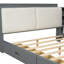 Lit plateforme double en bois gris avec tête de lit, étagères intégrées, 2 tiroirs et système de lattes Safe Comfort Design-130465861
