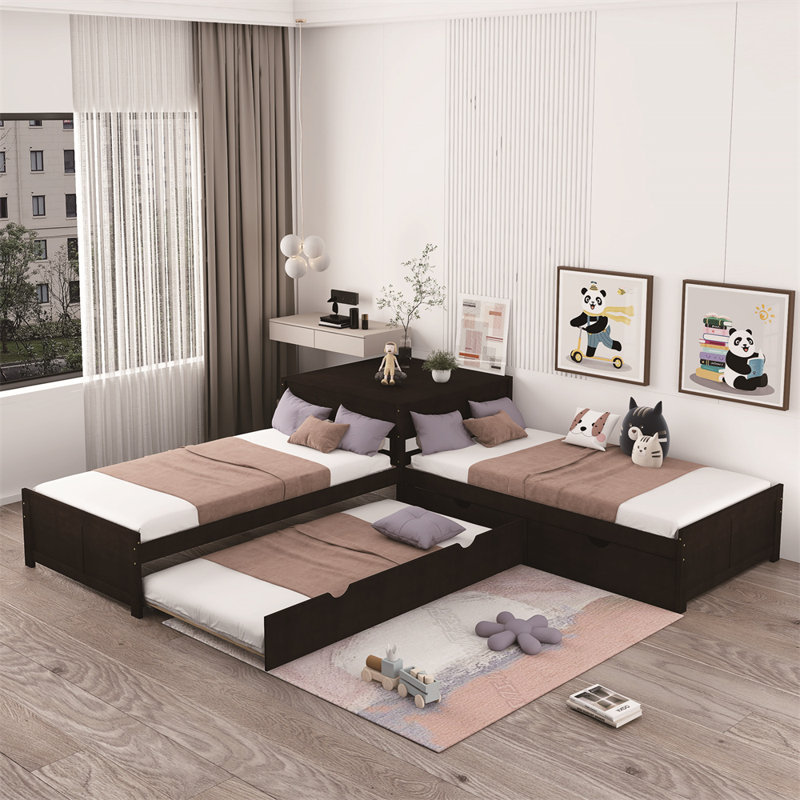 Twin L-shaped Platform Storage Bed, Espresso