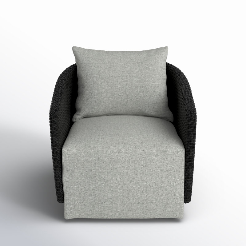 Odyn Swivel Wicker Outdoor Lounge Chair, Stone Gray, Black