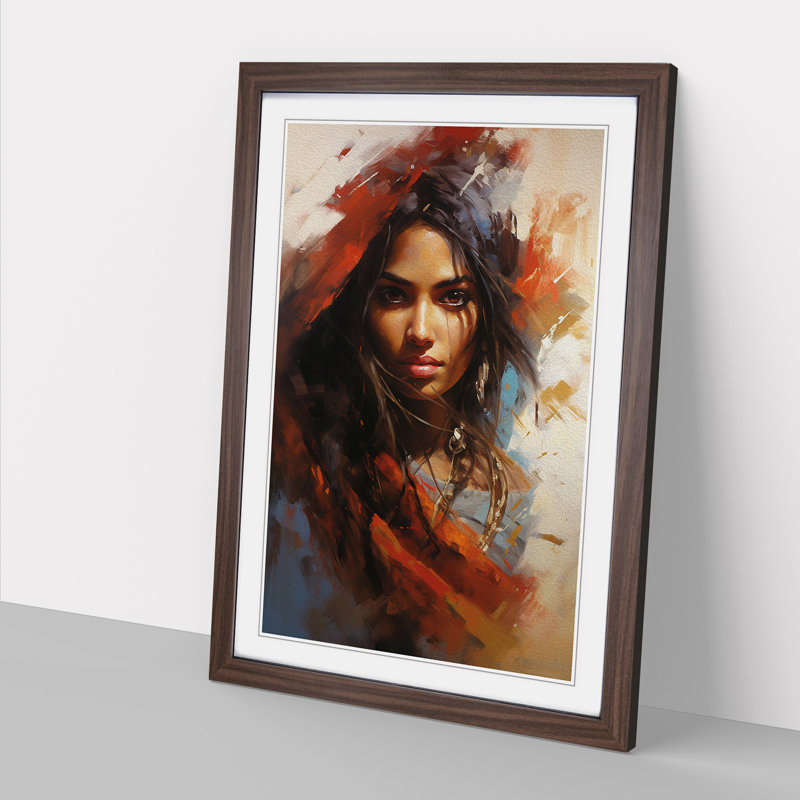 Indian Woman Action Painting - Framed Print, Walnut Framed, 64cm H x 46cm W x 2cm D