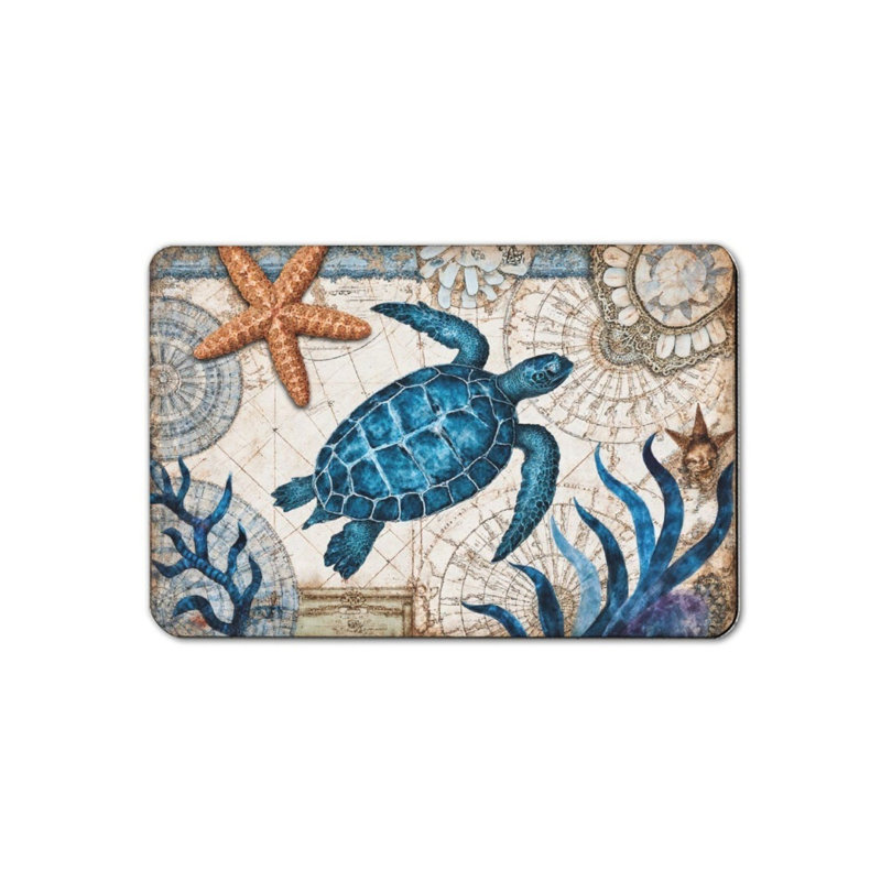 Tapis de bain 16 x 24 po, Orange/bleu, Animal marin