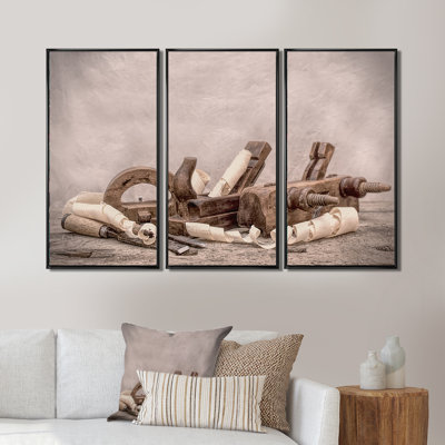 Vintage Woodworking Capenter Tools - 3 Piece Floater Frame Print Set on Canvas -  August Grove®, 0D34F4CBA60C4B14A6869DD0CF55ABD0