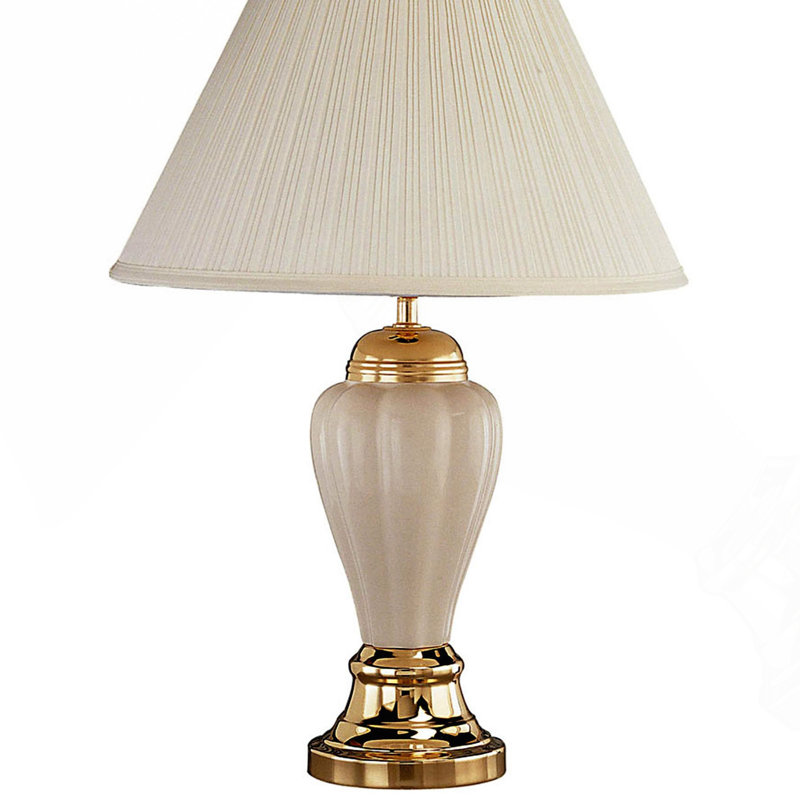 27" Tall Ceramic Table Lamp, Urn-Shaped With Ivory Finish, Linen Shade, Beige, Beige/Gold