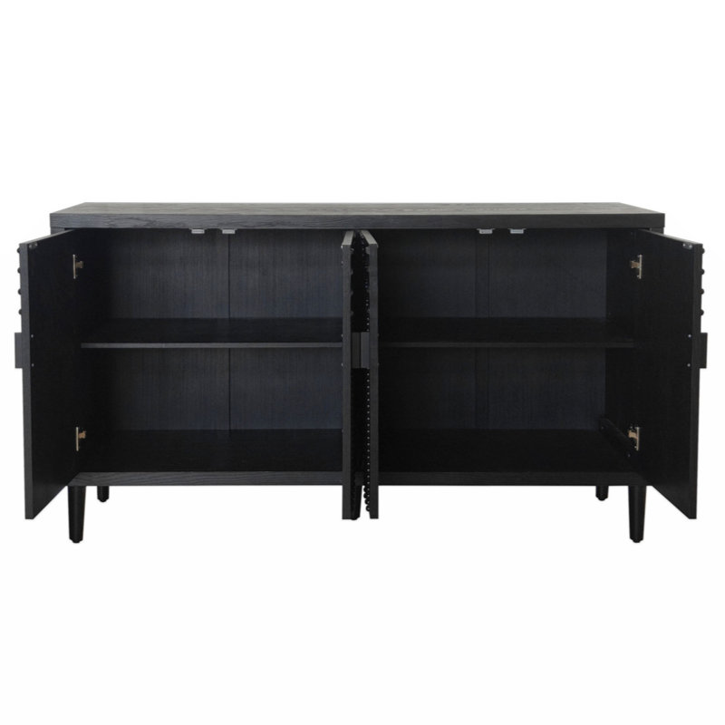 Wooden Storage Cabinet with 4 Doors, Modern Black Accent Cabinet