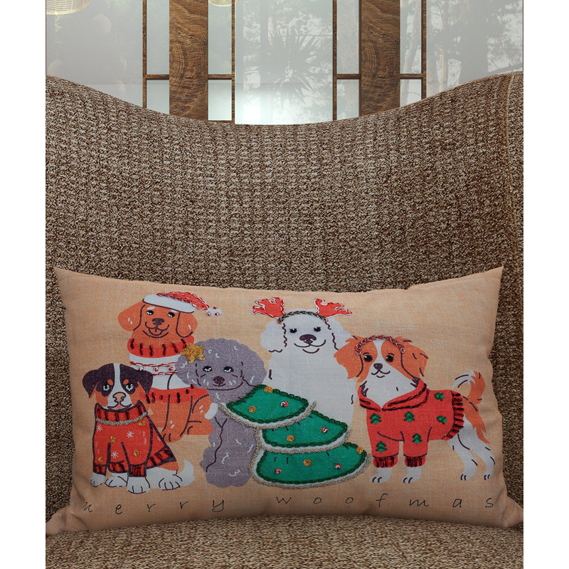 Coussin Vibhsa, Rectangle H 14 po x l 20 po, Orange de Noël
