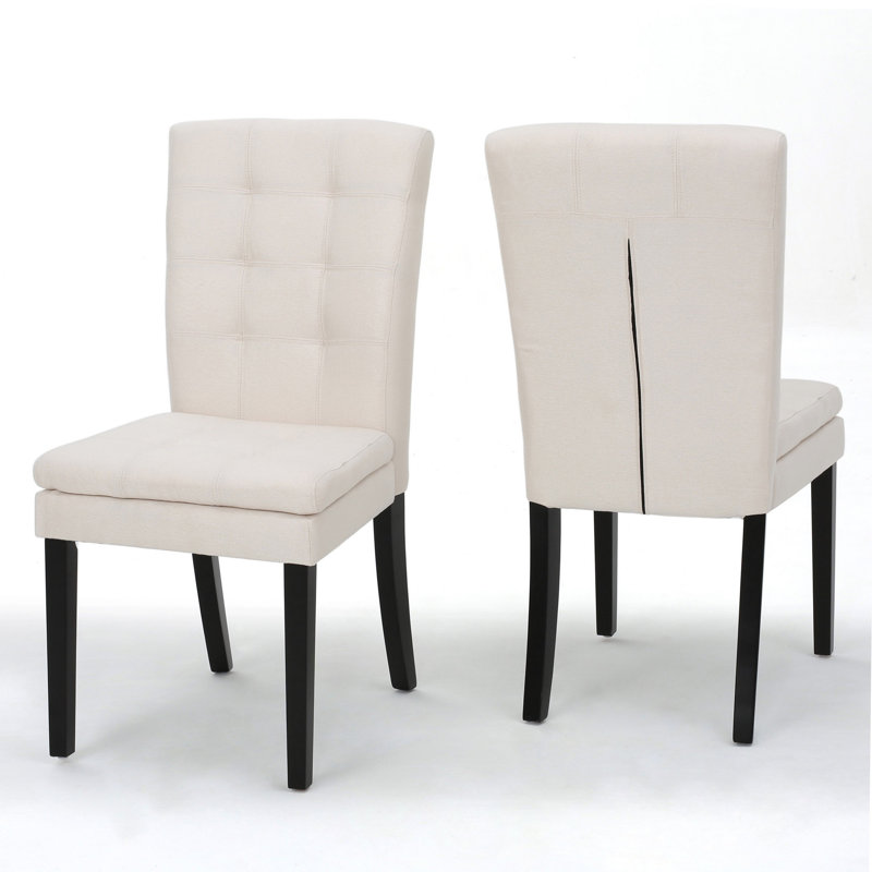 Ensemble de chaises de salle à manger Moi, 2 pièces, tissu beige capitonné Parsons, pieds noirs, Beige