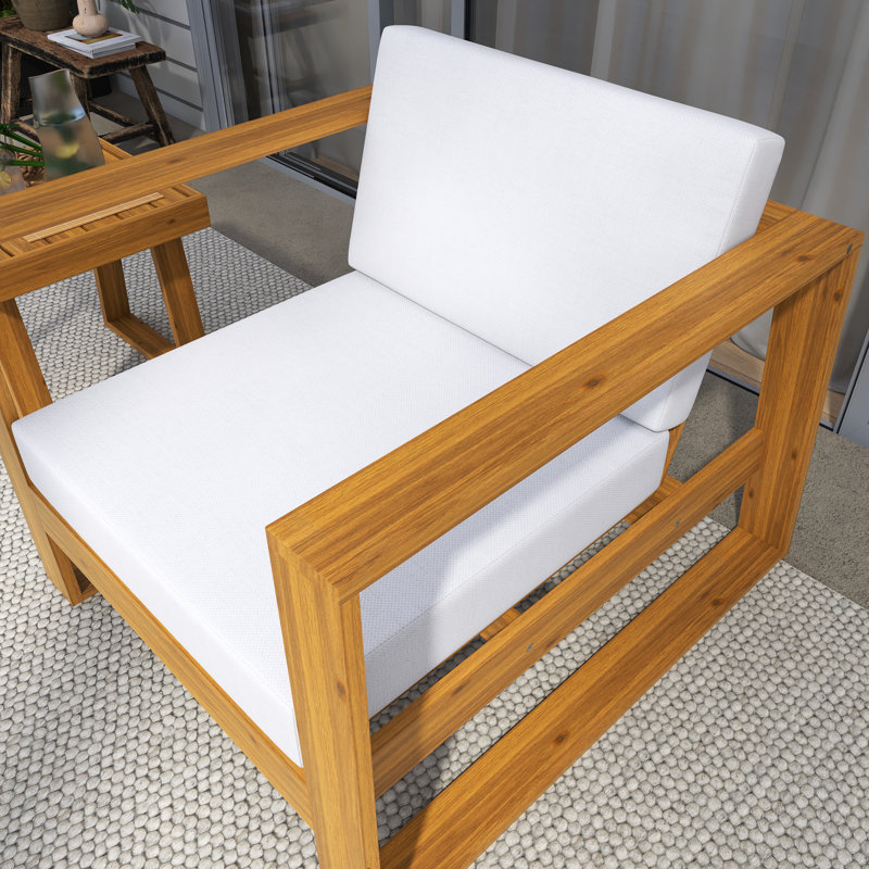 Ensemble de conversation 3 pièces avec canapé et coussins en bois massif, Beige