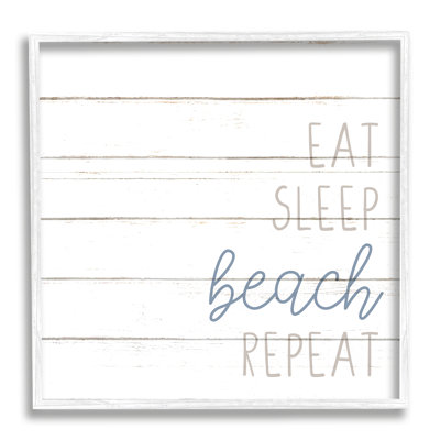 "Eat Sleep Beach", phrase répétée, planche blanche, art mural par Kim Allen