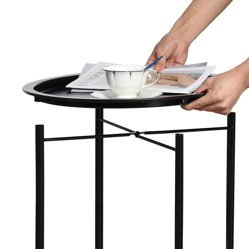Annaleese Small End Table Set Foldable Tray X-shaped Cross Leg Side Table, Black