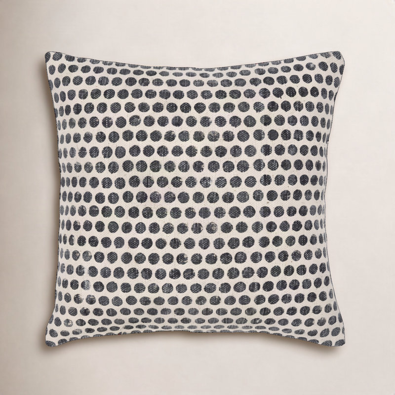 Zetta Polka Dots Cotton Throw Pillow, Square 22", Down, Light Beige/Black