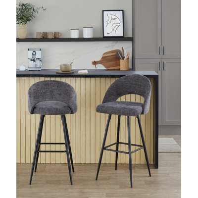 Resme 30" Fixed-Height Upholstered Bar Stools with Metal Legs & Square Footrest
