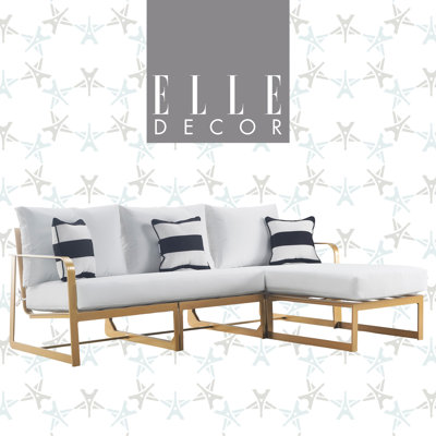 Elle Decor Mirabelle 89.75'' W Modern Outdoor Sectional Sofa for 3, Modular Patio Seating with Curved Edges, Metal Frame and Reversible Design