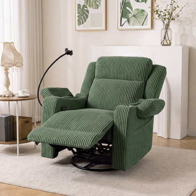 36.9"W Corduroy Upholstered Power Lift Reclining Heated Massage Chair with USB, Phone Holder and Cup Holder