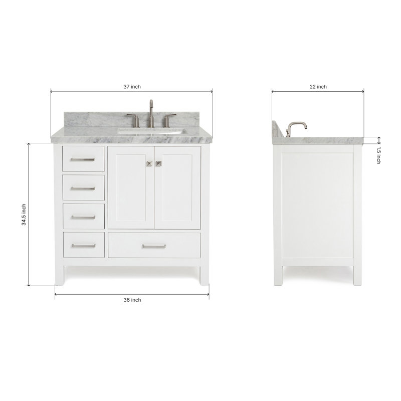 Cambridge 37'' W Single Vanity, White, Carrara Marble, Brushed Nickel