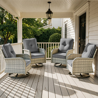4-Piece Outdoor Wicker Swivel Rocking Chairs With Cushioned Seats