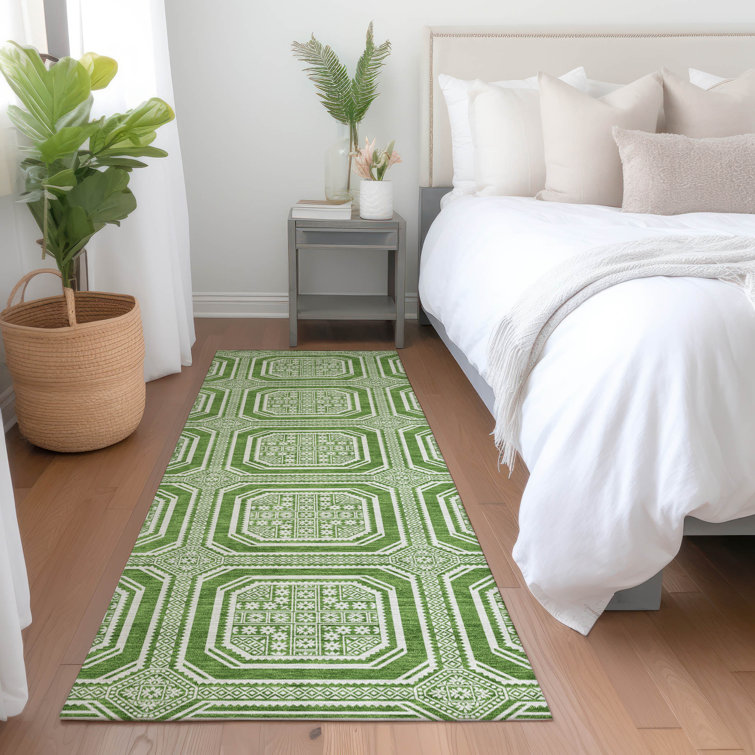 Machine Washable Indoor/Outdoor Christain ACN1454 Green Rug