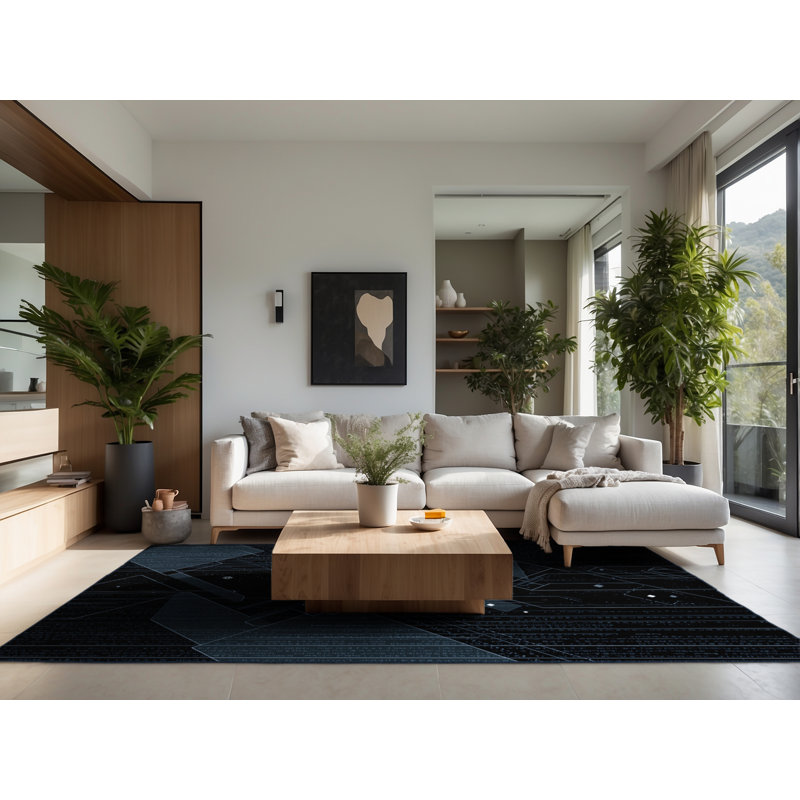 Tapis bleu moelleux doux et moelleux Adlai, 4 x 2