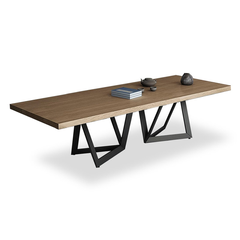 Table de salle à manger brune + noire rectangulaire en bois massif + fer, 29,53 po H x 94,49 po L x 39,37 po P
