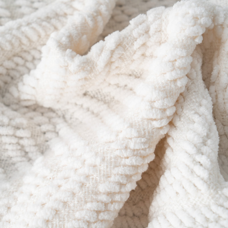 Beige Chenille Knit Throw Blanket, 51" x 67"