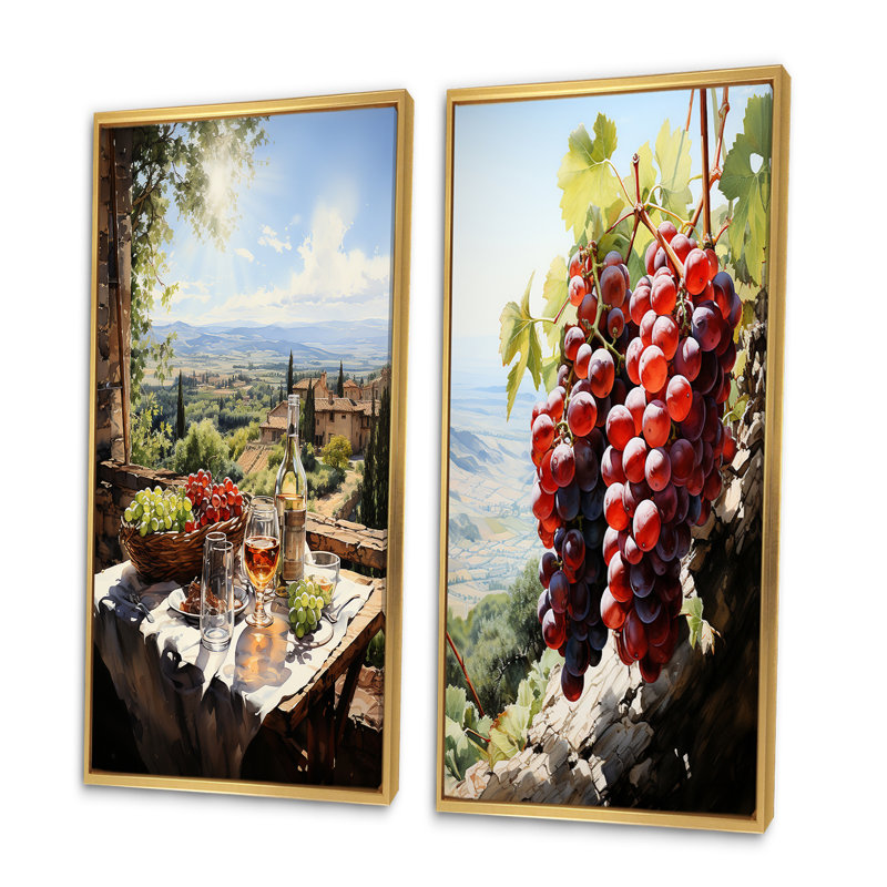 «Vineyard Rendezvous In Rioja», 2 pièces, Encadrement doré, H 32 po x l 32 po