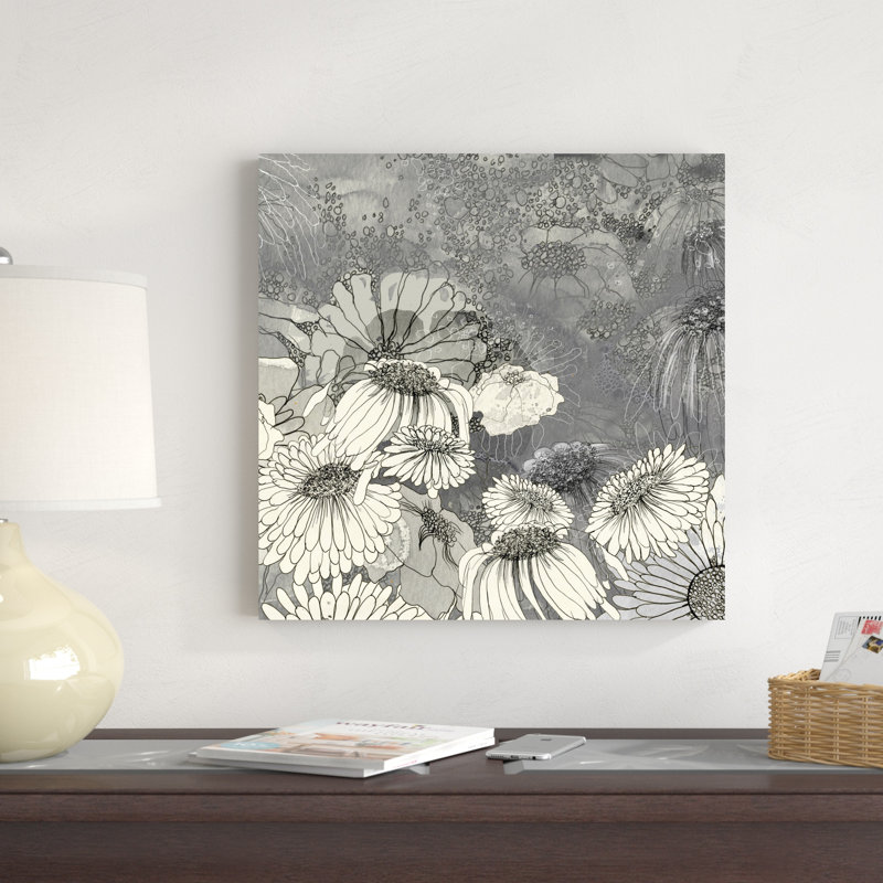 Fleurs sur fond gris II, H 20 po x l 20 po x P 1,25 po