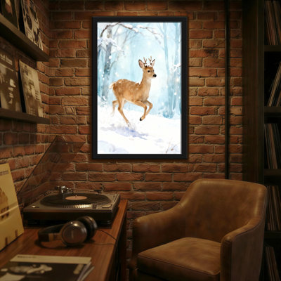 Animaux, hiver, forêt de cerfs, neige, scène artistique