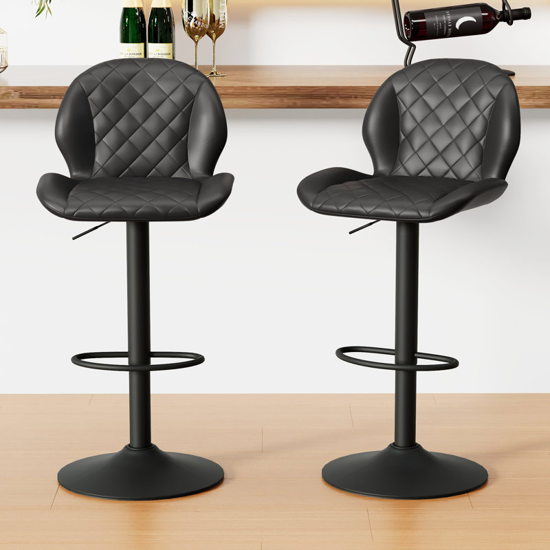Tabourets de bar pivotants ajustables en similicuir avec dossier pour îlot de cuisine (paquet de 4), Noir, 4