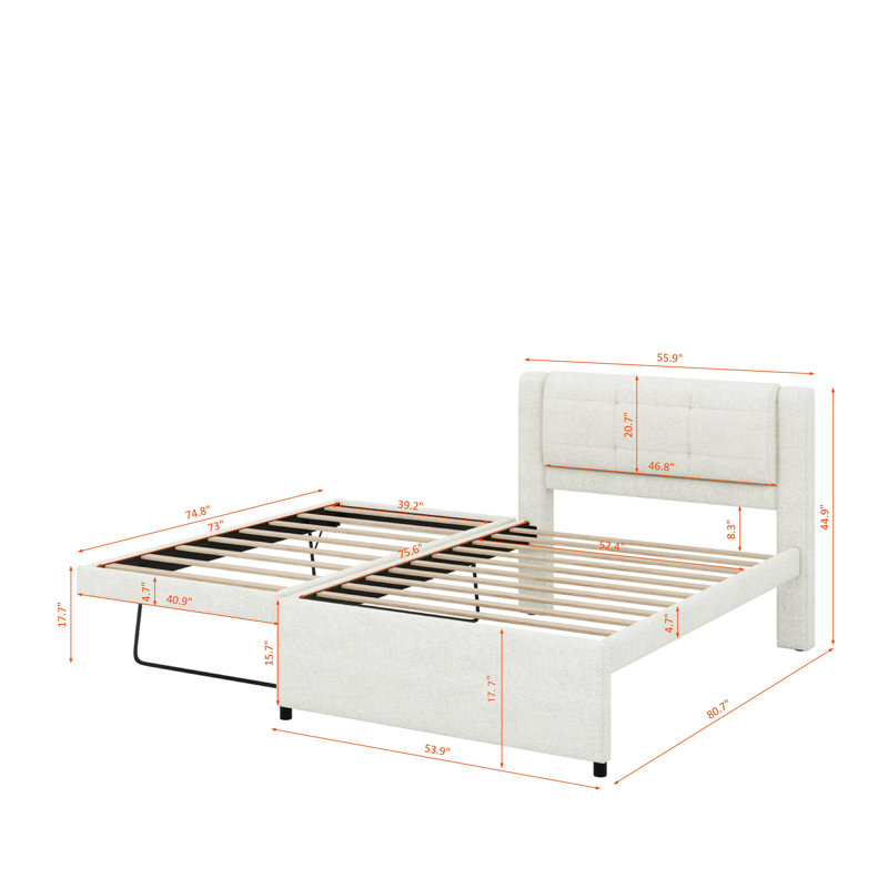 Lit plateforme double avec lit gigogne et lit gigogne double