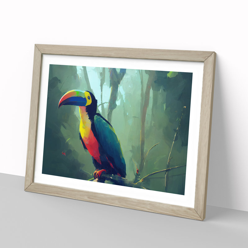 Toucan Bird Art Painting Vol.4 - Single Picture Frame Print, 34cm H x 46cm W x 2cm D, Oak Framed