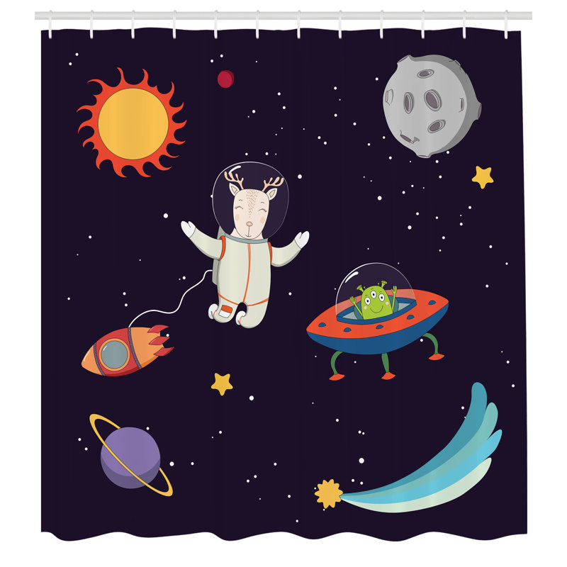 East Urban Home Explore Shower Curtain Astronaut Deer in Space, 75" H x 69" W