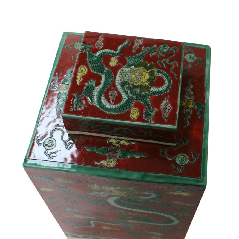 Mccarroll Handmade Porcelain China Ginger Jar, Red